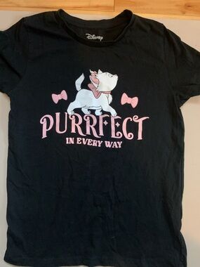 Disney Black Tee with Marie Graphic and Pink Accents